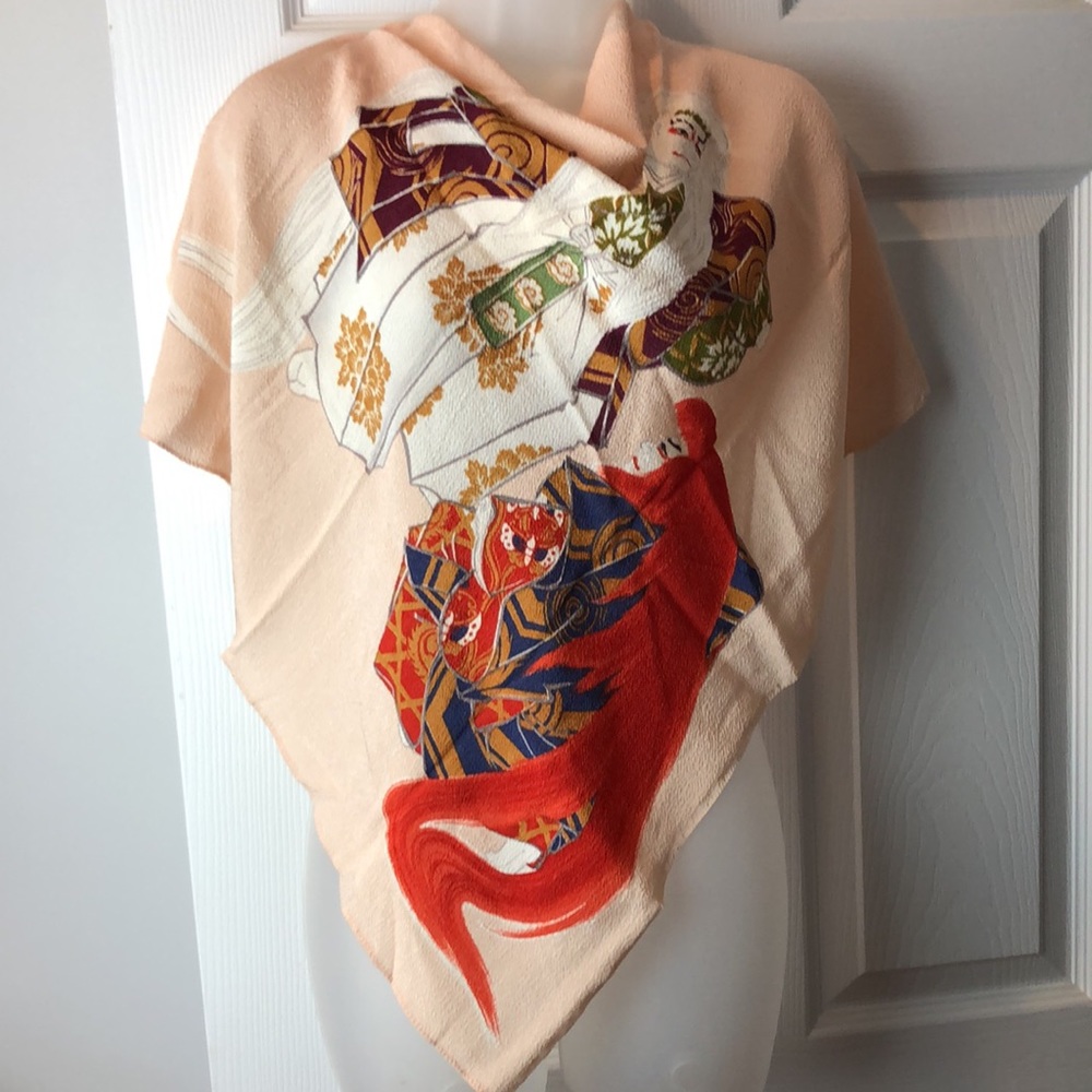 Vintage Japanese Furoshiki Kabuki RenZishi Lions Tapestry Scarf Giftwrap Art EUC